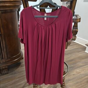 Dark Red Pleated Short Sleeve Blouse